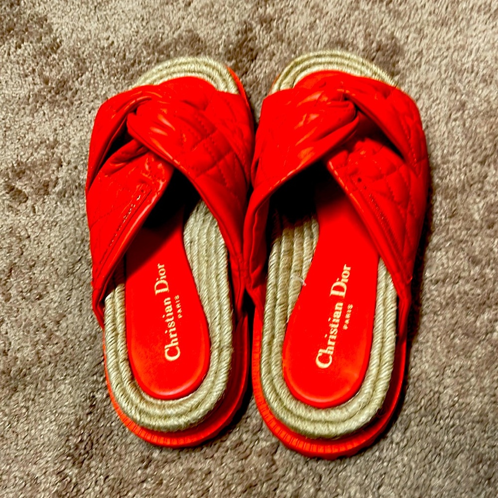 Red Christian Dior D-Twist Slides, Size 8.5